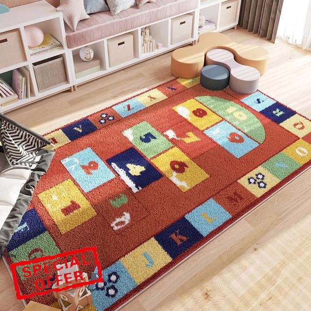 Hopscotch Planet Pattern Flannel Area Rug – Soft Educational Floor Mat for Playroom & Nursery