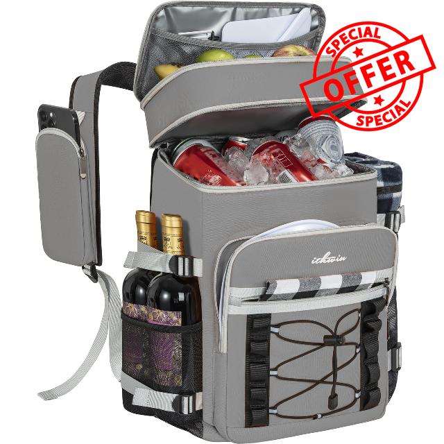 OUUTMEE 30L 40-Can Cooler Picnic Backpack Cool Bag