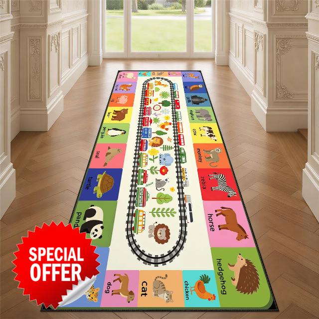 Kids Educational Runner Rug for Entryway | Cartoon Animal Carpet Runner 60x120cm