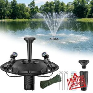 POPOSOAP Floating Pond Fountain & Aerator Complete Kit with LED Lights