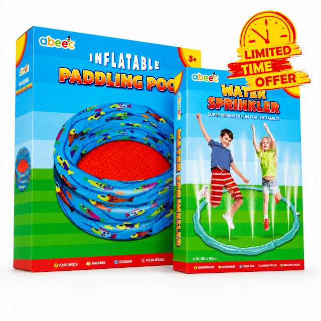 abeec Paddling Pool for Kids and Garden Water Sprinkler Set | 150cm 3 Ring Inflatable Pool plus Outdoor Sprinkler Toy | Summer Garden Water Play | Connects to Hose | Ages 3+