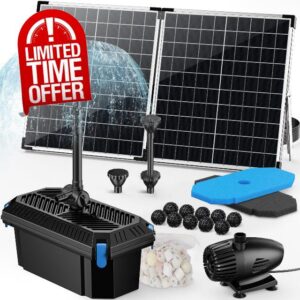 POPOSOAP 55W Solar Pond Filter Pump - 2000 L/h Solar Fountain with Filter Box Kit