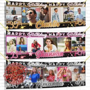personalised birthday banner Photo 3.5ftx10ft fabic party decoration gold