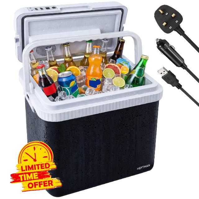HEFTMAN 24L Electric Cool Box - Electric Cooler Box 12V 240V with Mains Plug