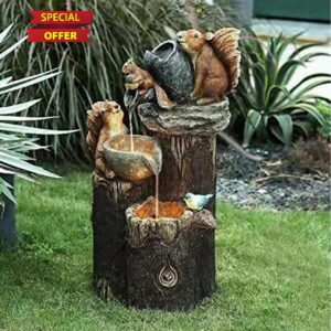 USB and solar water features indoor and outdoor three squirrels sculpture fountain statue garden LED light pool waterfall decoratio