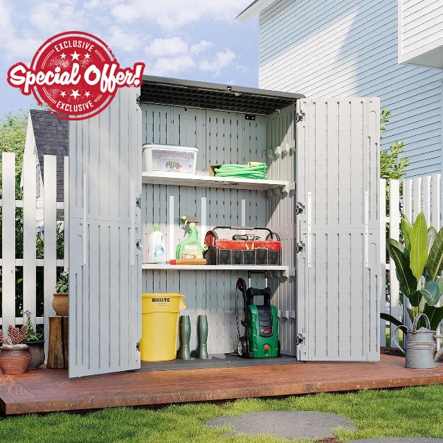 Aoxun 1800L Tall Plastic Shed with Floor & 2 Adjustable Shelves (4 Height Settings)