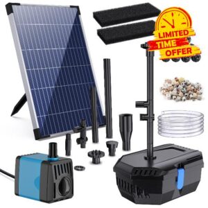 Biling 12W Solar Pond Filter Fountain Kit 605L/h Biological Solar Powered Pond Filter with Pump for 300-1000L Garden Ponds Water Features Fish Tank Mini Waterfalls