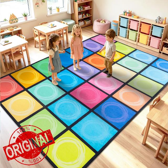 Large Classroom Rug with Colorful Circle