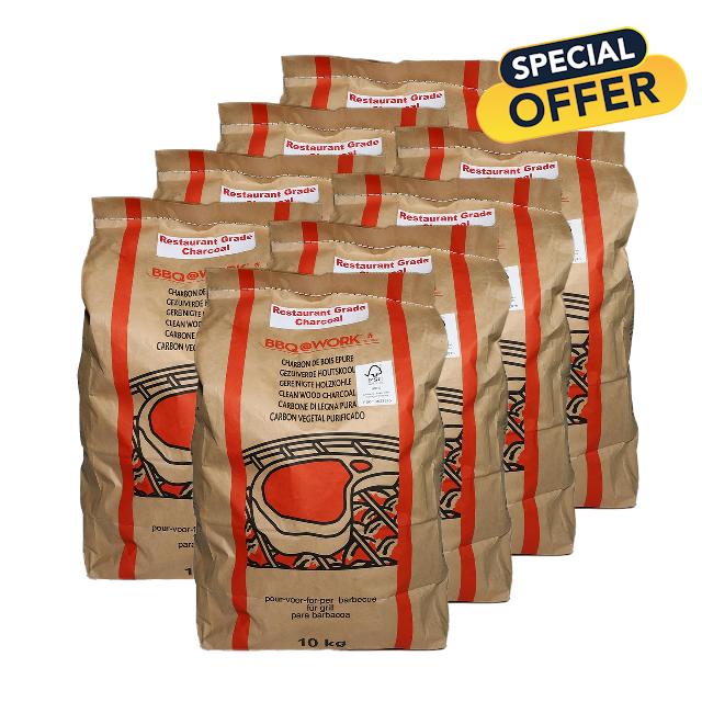Fiya Restaurant Grade Charcoal 10kg (8 Bags | Premium Natural Hardwood BBQ Charcoal | High Heat