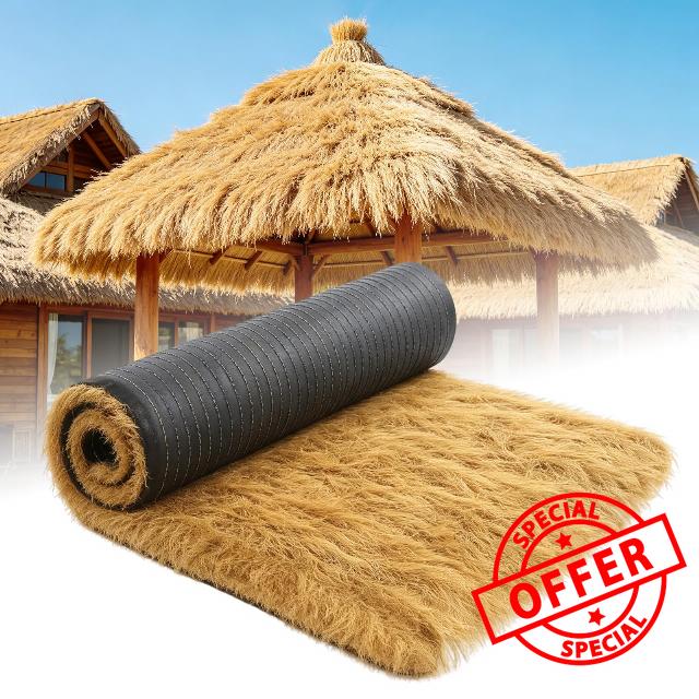 Artificial Grass Roof | 1M*10M Waterproof Fire Resistant Synthetic Thatch Roofing Palapa Straw for Party Garden Fence Tropical Hawaiian and Bar Deco