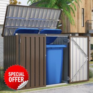 YODOLLA Outdoor Wheelie Bin Box with Gas Lift Weatherproof Tool Shed Lockable Garden Shed for Outdoor Use