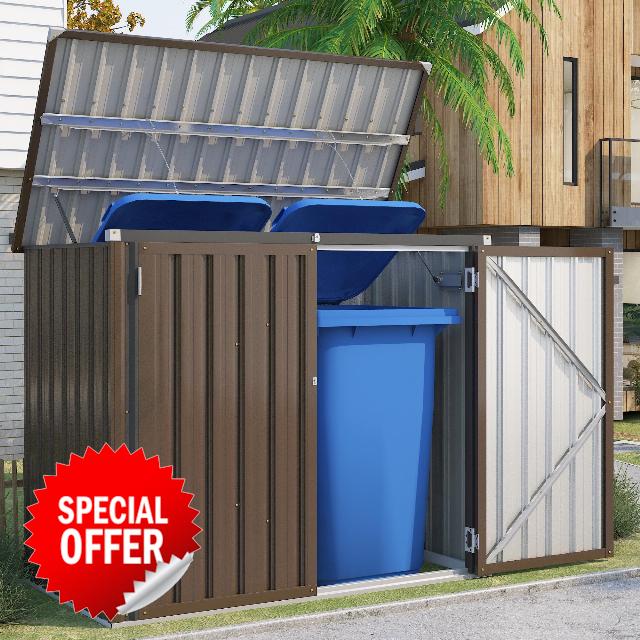YODOLLA Outdoor Wheelie Bin Box with Gas Lift Weatherproof Tool Shed Lockable Garden Shed for Outdoor Use