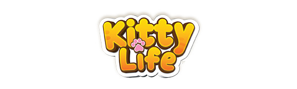 Text reads 'Kitty Life' in yellow bubble letters with a cartoon style outline effect.