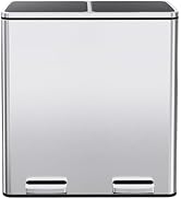 Clevich Kitchen Bin 60L, 2-Compartment Metal Trash Can with Soft-Close Lid, 2 Plastic Inner Bucke...