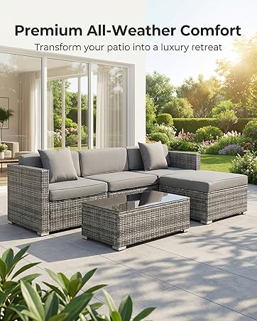 Clevich 3 PCS Garden Furniture Set, Rattan Garden Chair Set, Metal and Rattan Balcony Chairs, wit...
