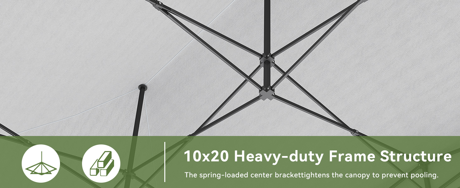 Text reads 'Easy To Setup', 'STEP 01', 'STEP 02', 'STEP 03'. Three-step assembly diagram showing progression from metal frame structure to black slant-leg canopy to fully assembled tent canopy with operational details.