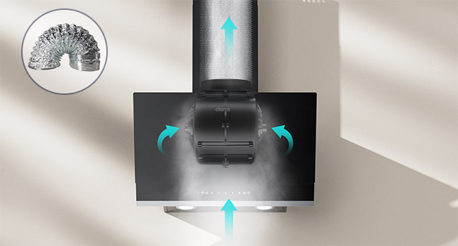 Black wireless earbuds with charging case displayed from top view with turquoise directional arrows indicating multi-directional connectivity or spatial audio features.