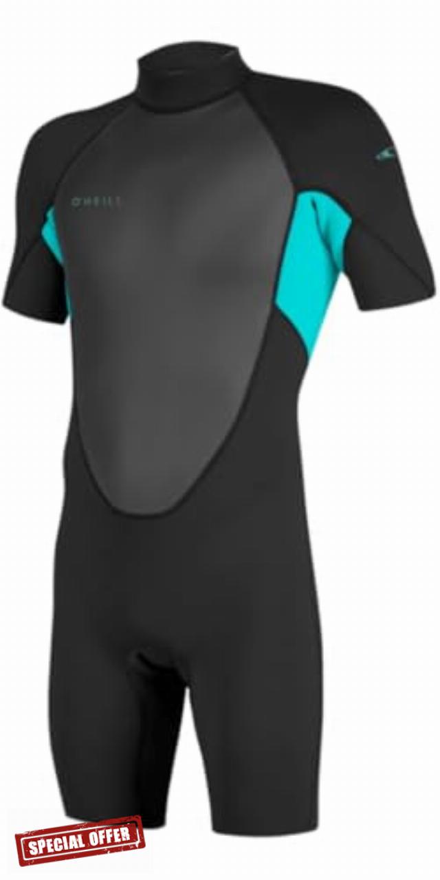 O'NEILL 2026 Junior Reactor-2 2mm Back Zip Shorty Wetsuit - Black/Lt Aqua