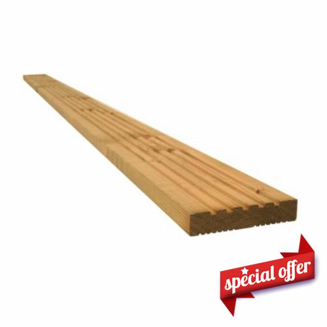 Snowdon Timber Treated Dual Sided Decking Board (T) 24mm (W) 120mm (L) 1.8m - Pack of 1