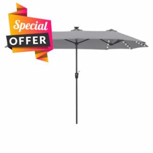 PHI VILLA 3.8x2m Garden Parasol Umbrella for Sun Protection Patio Outdoor Umbrella Waterproof with Crank