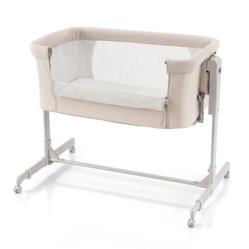 Height-Adjustable Bassinet Crib (Beige) | Bedside Crib with 4 Castors