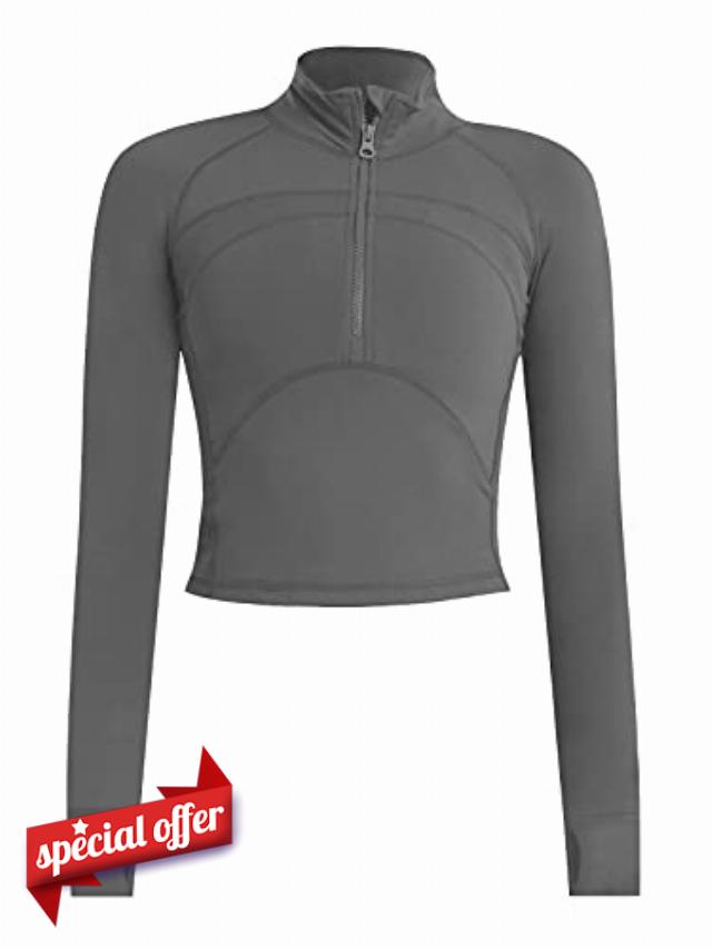 Women's Athletic Half Zip Pullover Sweatshirt Workout Top Crop Quarter Zip Pullover Yoga Running Jackets