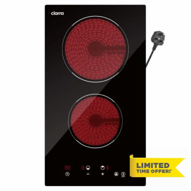 CIARRA Plug-in Ceramic Hob 2 Zones with 13A UK Plug 2900W CBBCH292T                                                          Built-in Electric Hob 2 Ring Ceramic Cooktop 9 Power Levels 99 Min Timer Child Lock Residual Heat Indicator Black Glass