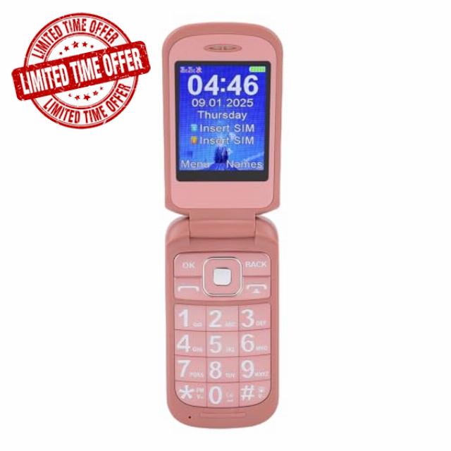 Wakects Flip Phone Clamshell Phone Folding Mobile 2G GSM Dual SIM 2.8 Inch Main Screen 1.77 Inch External Screen with SOS 2800mAh Battery Flashlight for Seniors