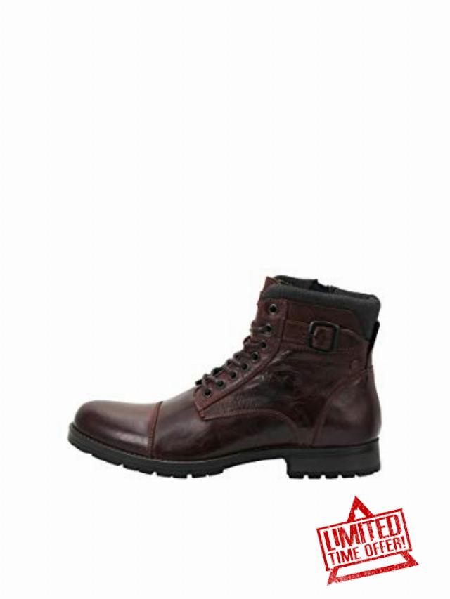 Jack & Jones Men's Jfwalbany Leather Brown Stone STS Biker Boots