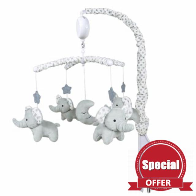 Crib Mobile - Plush Elephant Mobile Single Piece Musical Soothing | High Contrast Mobile Adorable Animals Nursery Decor