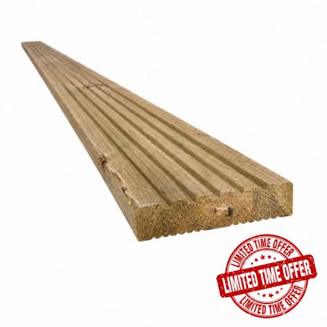 Snowdon Timber Treated Reject Dual Sided Decking Board (T) 24mm (W) 120mm (L) 2.4m - Pack of 1
