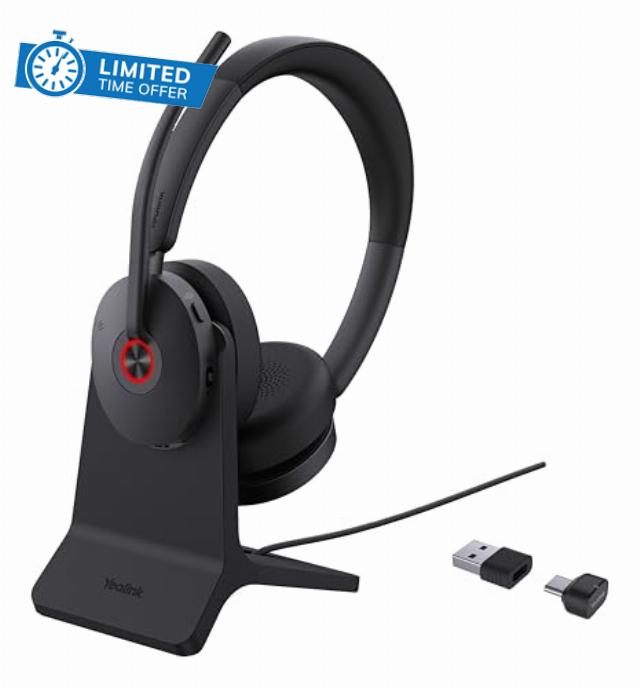 Yealink BH74 Wireless Bluetooth Headset with Dual USB-C/A conectivity and Charging Stand - Certified for Teams