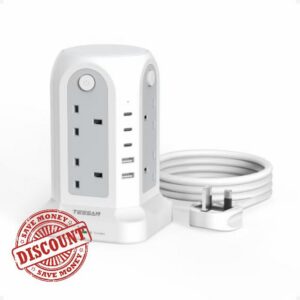 TESSAN Tower Extension Lead with 5 USB Slots
