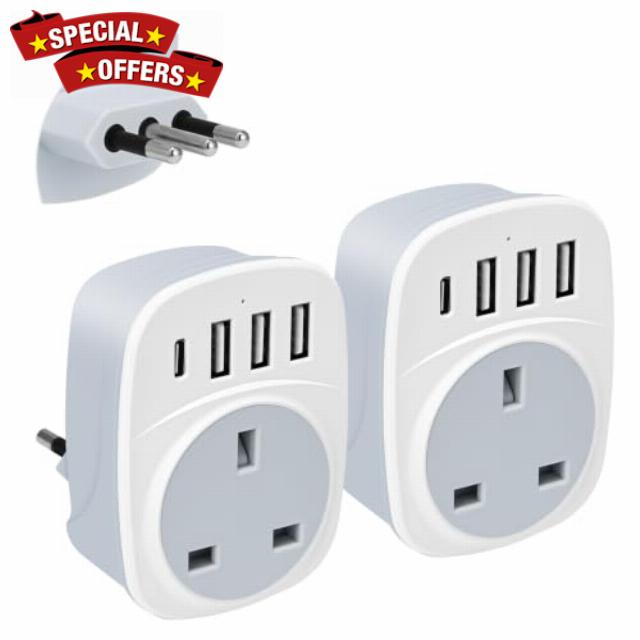 2- PACK UK to Italy Plug Adapter