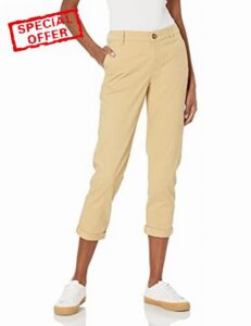 Amazon Essentials Women's Mid-Rise Slim-Fit Stretchy Cropped Tapered Leg Khaki Trousers (Available in Plus Size)