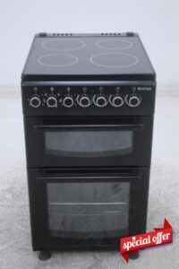 BlueFlame DG5055XXVB 50 cm VitroCeramic Freestanding Electric Cooker With Double Cavity Oven - Turbo Fan - Black           [Energy Class A]