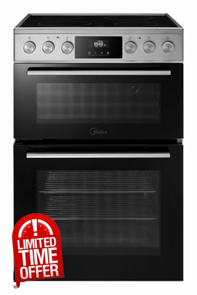 Midea MFO24EME4R118-SS 60cm Wide Double Oven Electric Cooker with Ceramic Hob - Stainless Steel - A Rated           [Energy Class A]