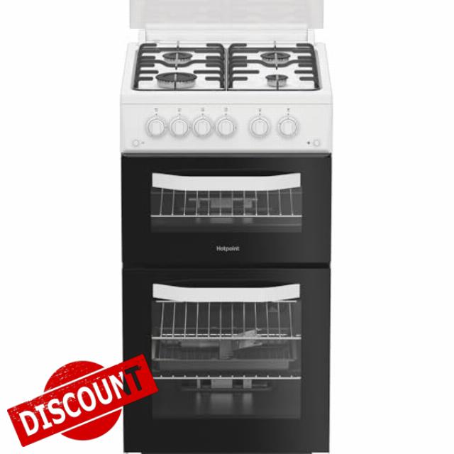 Hotpoint HDG5GCW 50cm wide Double Oven Gas Cooker - White - A+/A Rated           [Energy Class A]