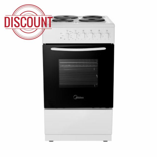 Midea 50cm Freestanding Electric Cooker - 52L Single Cavity Oven with 4 Solid Plate Hobs