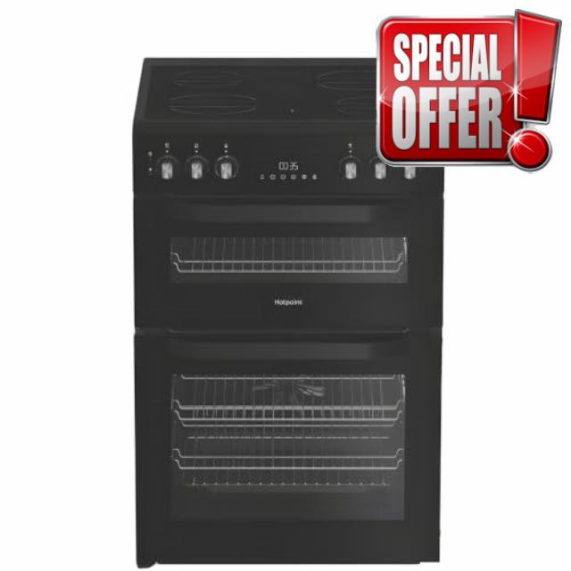 Hotpoint HTE6VDCB1 Single Oven Electric Cooker with Ceramic Hob - Black - A Rated           [Energy Class A]