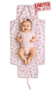 Travel Changing Mat - Waterproof & XL Size (Pink Bows) | Travel-Friendly