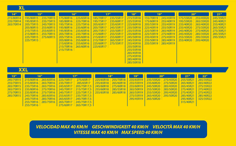 Size chart XL and XXL