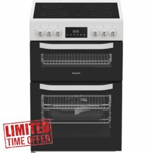 Hotpoint HTE6VDCW 60cm Wide Single Oven Electric Cooker with Ceramic Hob - White - A/A Rated           [Energy Class A]