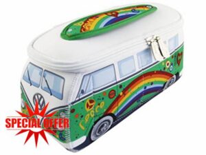 BRISA VW Collection - Volkswagen Neoprene Universal Makeup Cosmetics Toiletry Travel Pharmacy Bag in T1 Bus Design (Peace/Green)