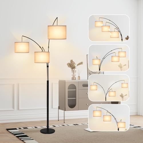 200cm Tall Arc Standing Lamp 3 Lights | Standard Reading Lamp with Adjustable Brightness