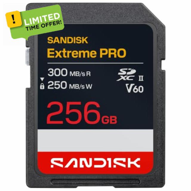 SANDISK Extreme PRO SDXC- UHS-II V60 Card 256GB (Up to 300MB/s read and 250MB/s write