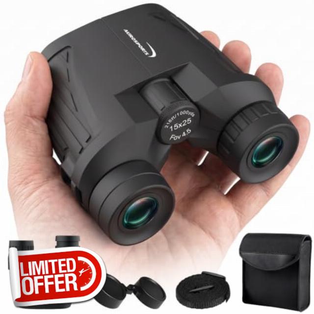 Aurosports 15x25 Compact Bird Watching Binoculars for Adults Kids | High Powered Binocular with Sharper Vision - Lightweight HD for Travel Stargazing Hunting Concerts Sports Camping Cruise