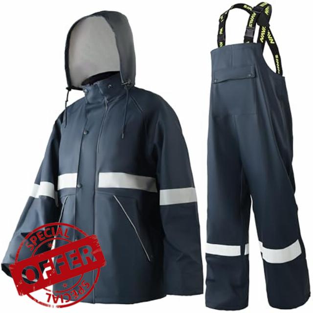Men's Hi-Vis PRO Workwear Waterproof 3-Piece Rain Suit | Reflective Jacket & Bib Trousers Set