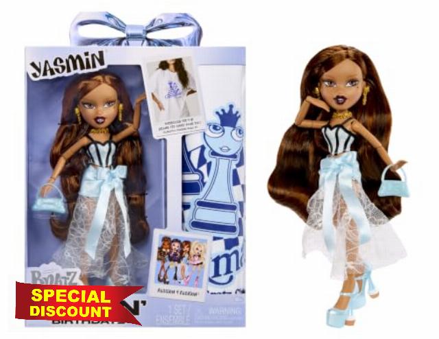 Bratz Stylin’ Birthdayz Fashion Doll - Yasmin with Adult Unisex XL T-Shirt | Blue Corset Party Outfit