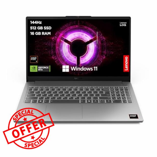 Lenovo LOQ Essential | 15.6 inch Full HD Gaming Laptop | AMD Ryzen 7 7735HS | NVIDIA GeForce RTX 3050 | 144Hz | 16 GB RAM | 512 GB SSD | Wi-Fi 6 | Windows 11 Home | Non-backlit Keyboard | Luna Grey